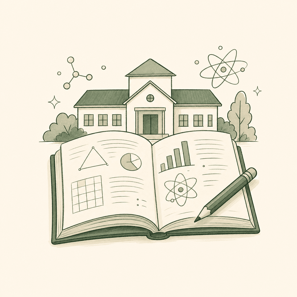 A school and open workbook representing the Malaysian national syllabus