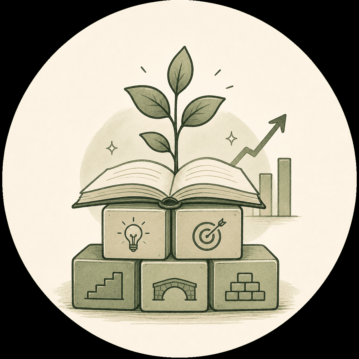 Building blocks supporting an open book and growing plant
